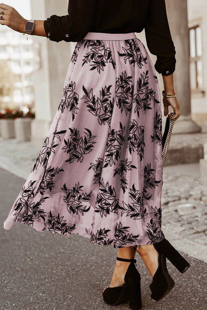 Floral Embroidered Mesh Maxi Skirt