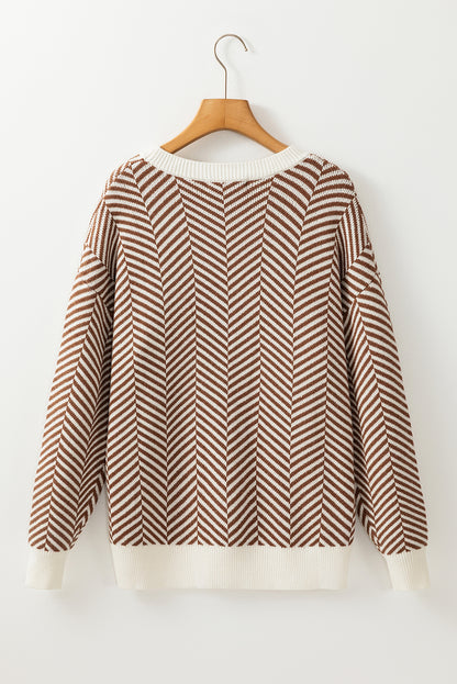 Herringbone Crewneck Drop Shoulder Sweater