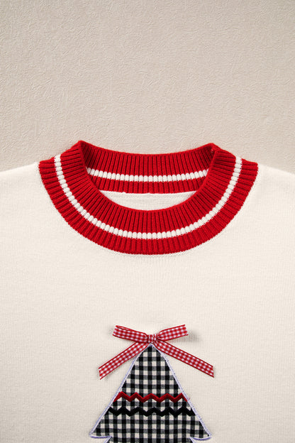 Christmas Tree Gingham Patch Embroidered Sweater