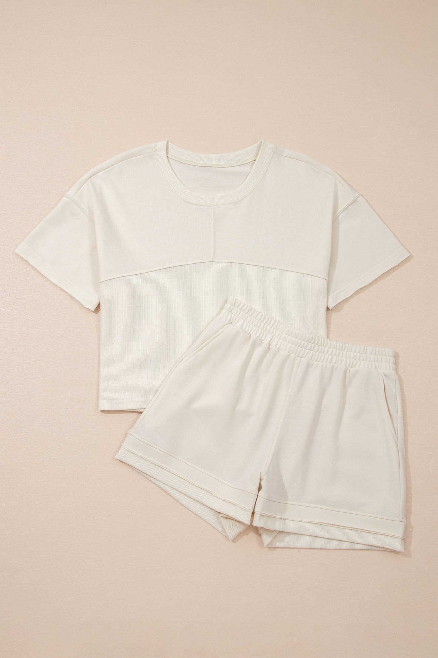 Solid Textured Raw Edge Top and Short Set