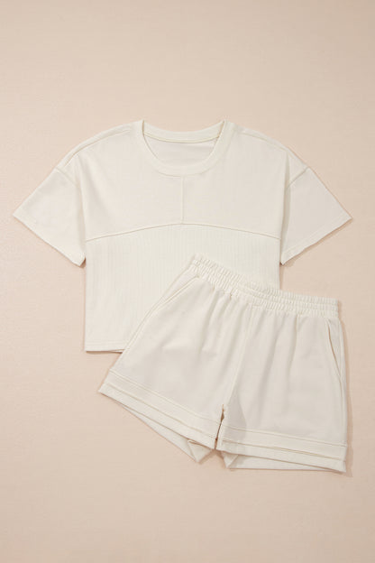 Solid Textured Raw Edge Top and Short Set