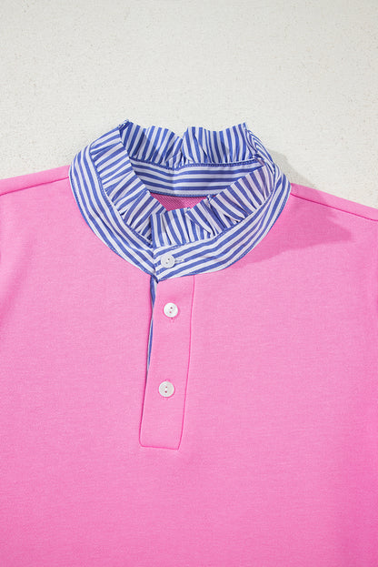 Stripe Contrast Collar Puff Sleeve Ruffle Mini Dress