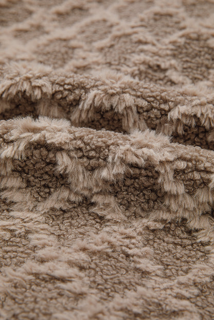 Sherpa Rhombus Textured Zip Up Hooded Jacket