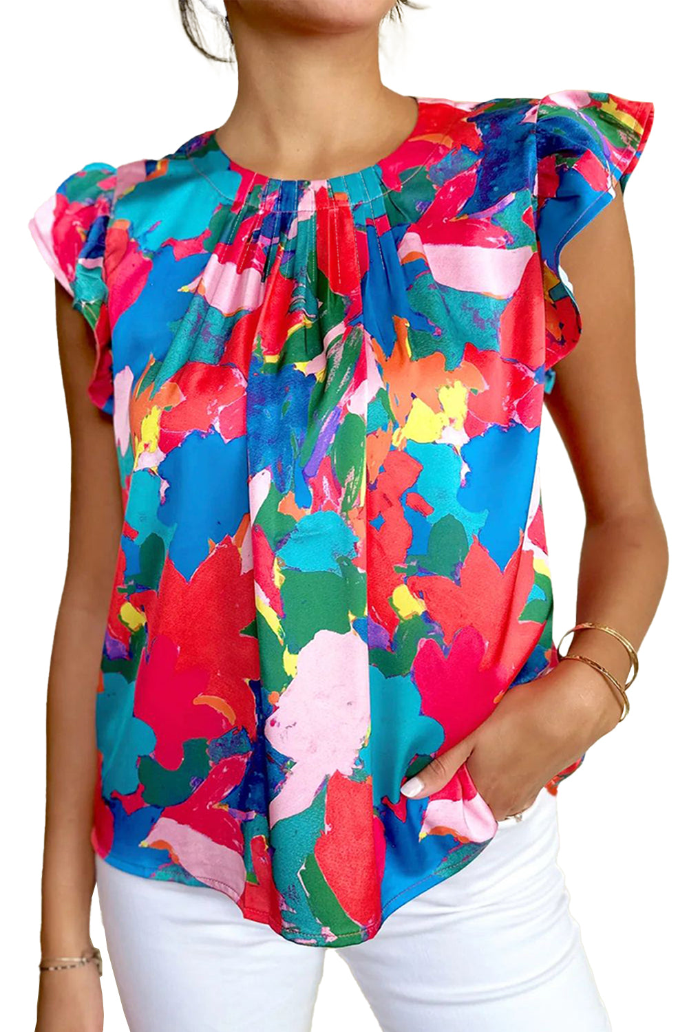 Abstract Flutter Sleeve Blouse