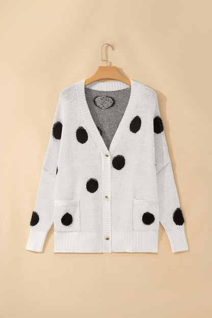 Polka Dot Button Front Oversized V-Neck Cardigan