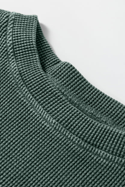 Waffle Knit Patchwork Long Sleeve Top