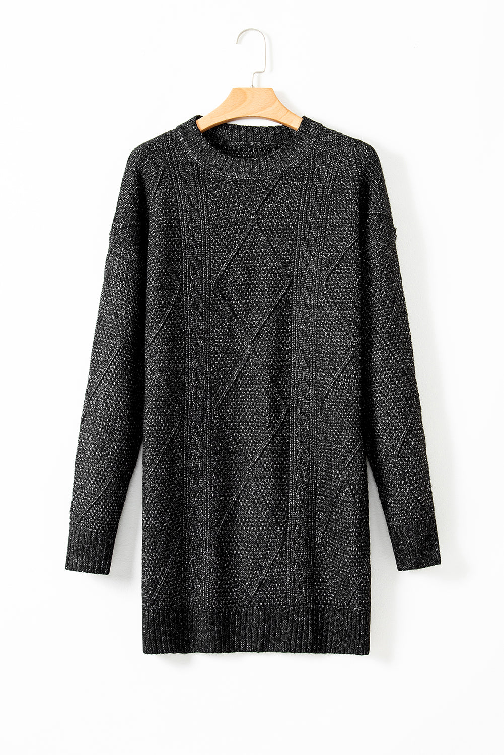 Solid Cable Knit Drop Shoulder Sweater Dress