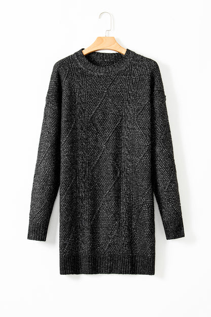 Solid Cable Knit Drop Shoulder Sweater Dress