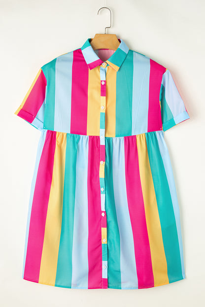 Stripe Colorblock Mini Shirt Dress