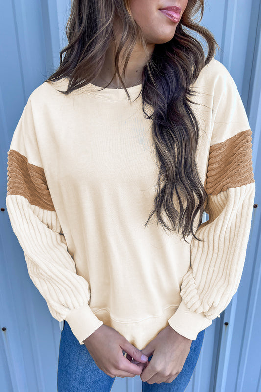 Corduroy Patchwork Long Sleeve Sweatshirt