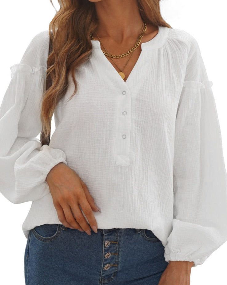 Crinkle Gauze Balloon Sleeve Top