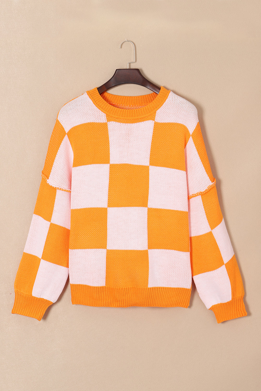 Checker Reverse Seam Crewneck Sweater