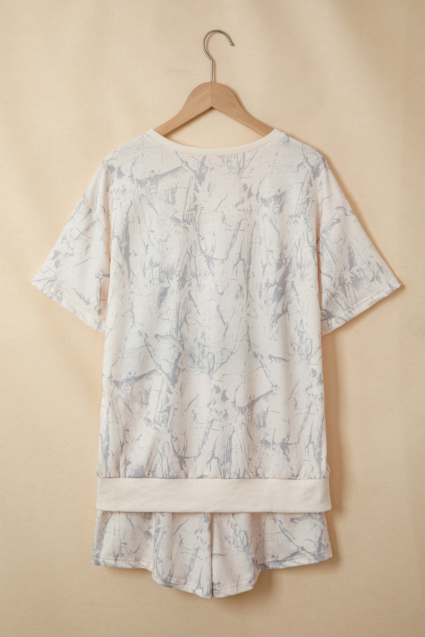 Camo V-Neck Loose Tee & Drawstring Shorts Set