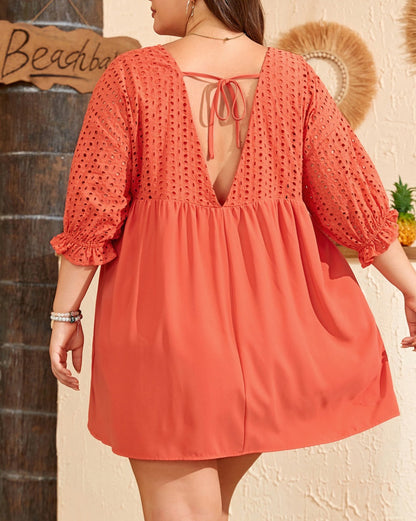 Eyelet Contrast Babydoll Dress Plus Size