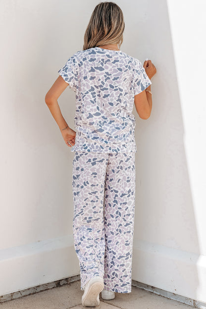 Camo Corded Knit Tee & Drawstring Pants Set