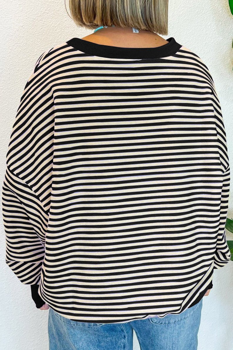 Stripe Drop Shoulder Long Sleeve Top