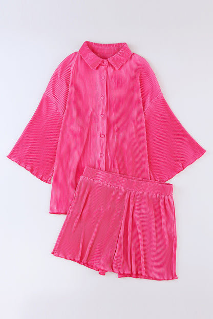 Pleated Shirt and Shorts Lounge Set