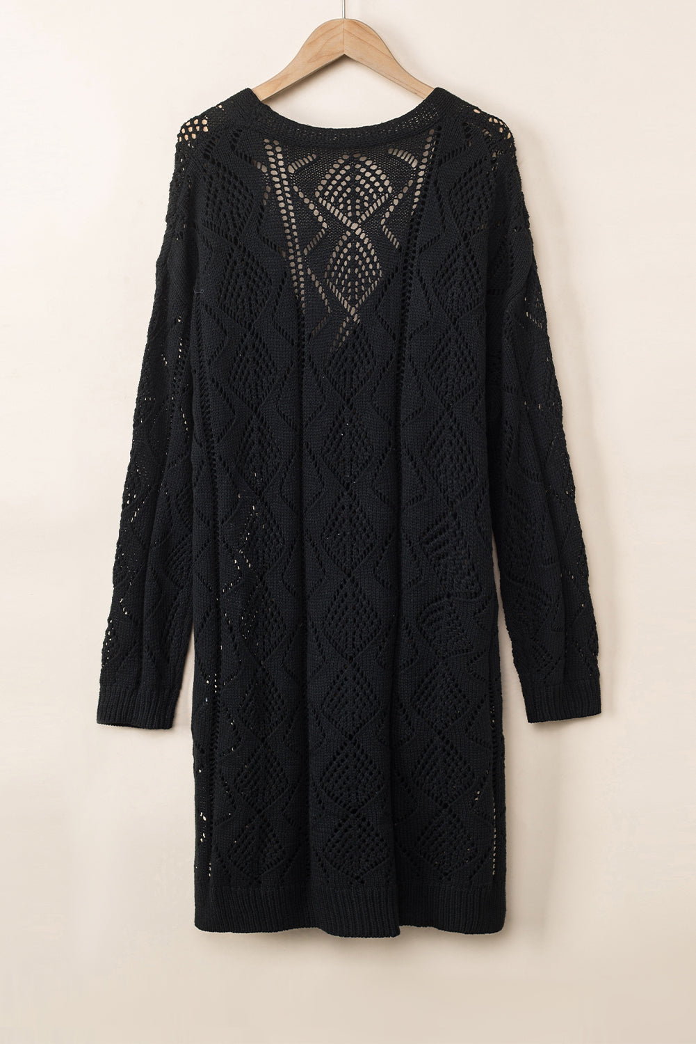Solid Openwork Knit Button-Up Cardigan