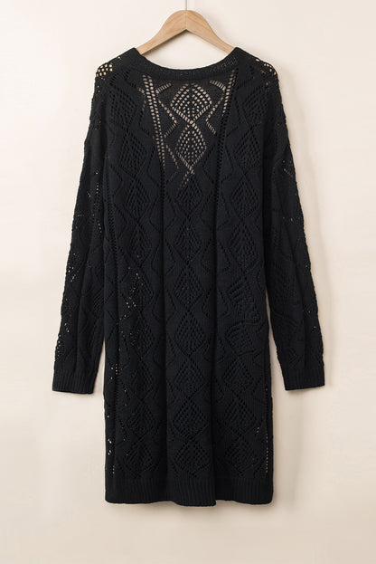 Solid Openwork Knit Button-Up Cardigan
