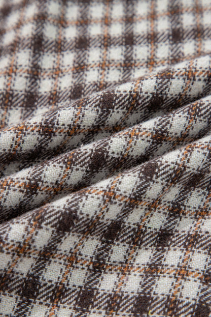 Plaid Corduroy Patchwork Pocketed Button-Up Shacket