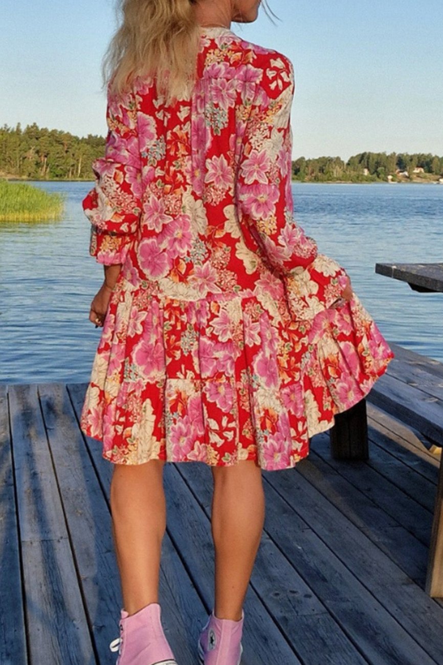 Floral V-Neck Ruffle Mini Dress