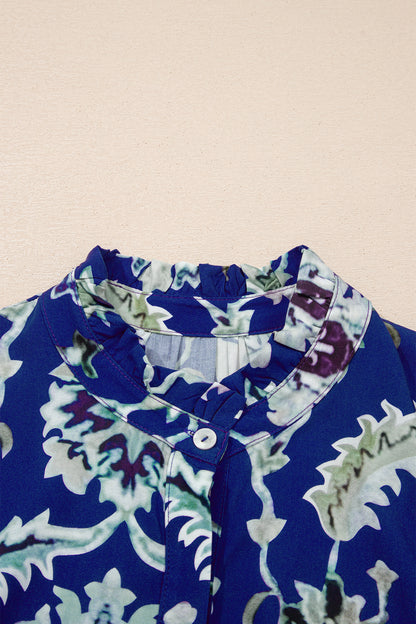 Floral Frilled Collar Puff Sleeve Maxi Dress