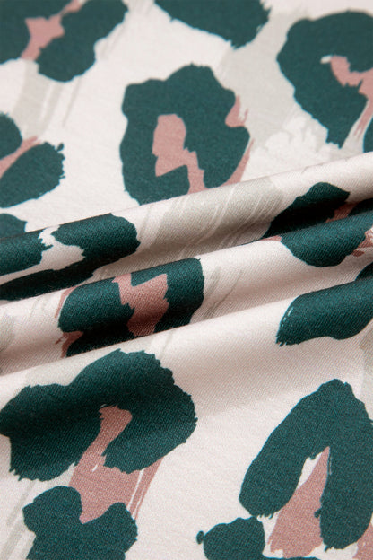 Leopard Contrast Trim Top & High Waist Shorts Set