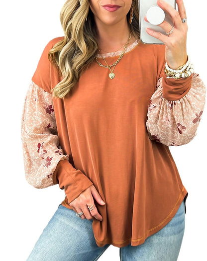 Floral Patchwork Puff Sleeve Blouse