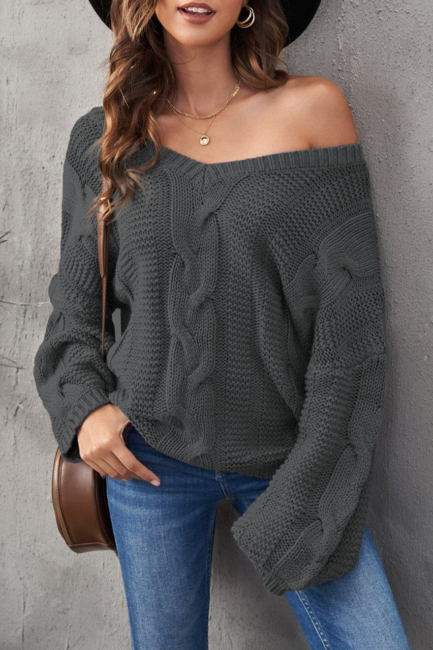 Cable Knit Puff Sleeve Sweater