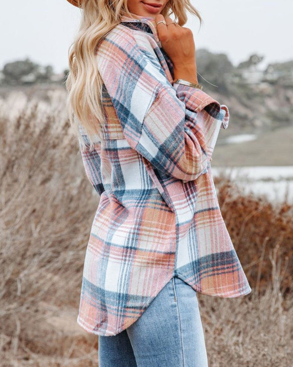 Plaid Flap Pockets Shacket