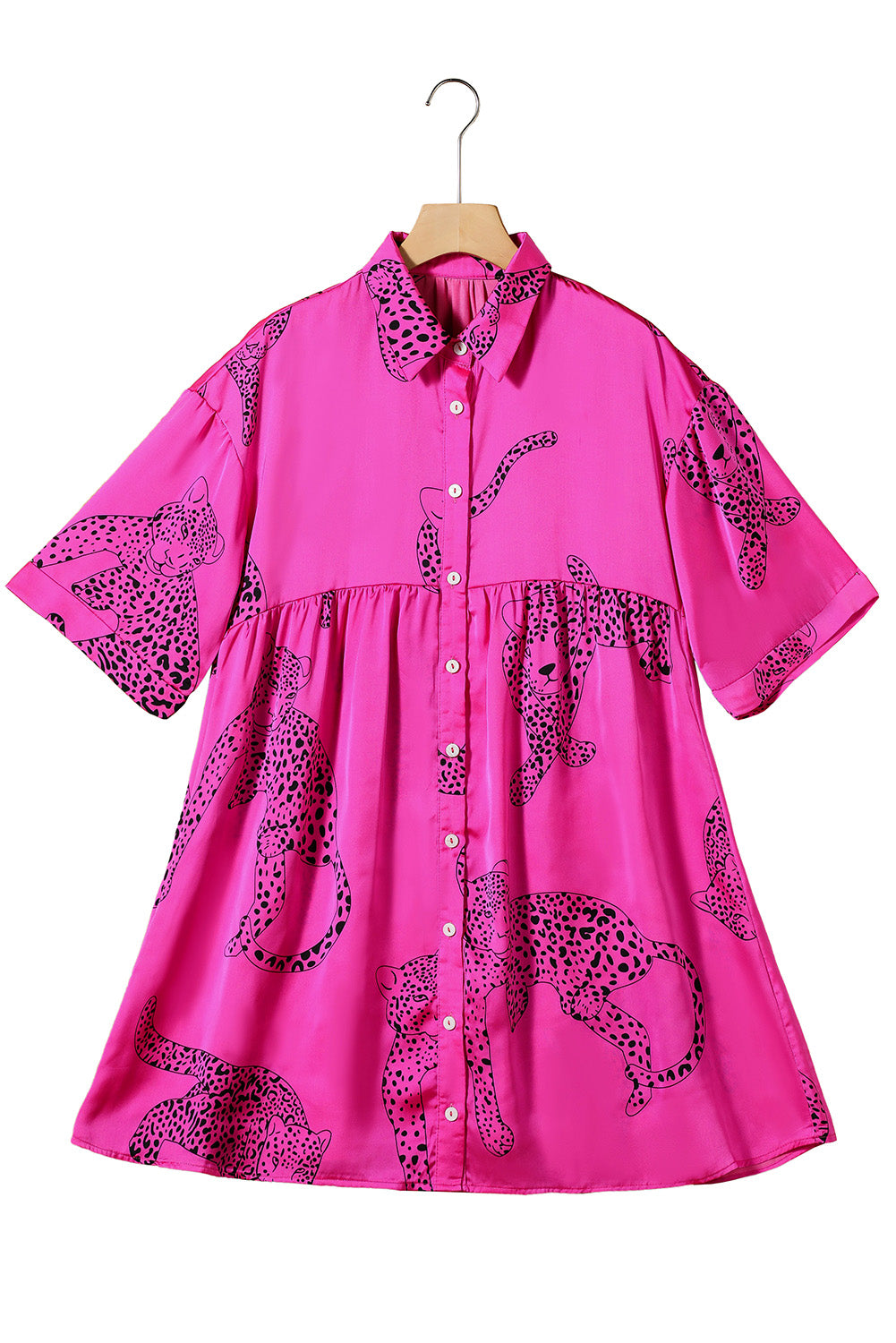 Cheetah 3/4 Sleeve Mini Shirt Dress