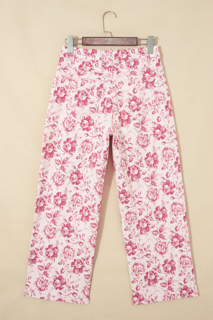 Floral Denim High Waist Pants