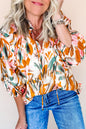 Abstract V-Neck 3/4 Sleeve Blouse