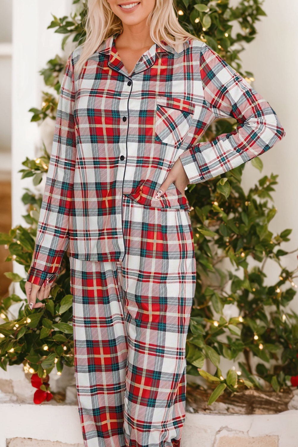 Plaid Top and Pants Pajama Set