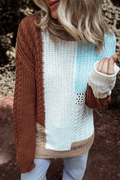 Textured Colorblock Knit Sweater