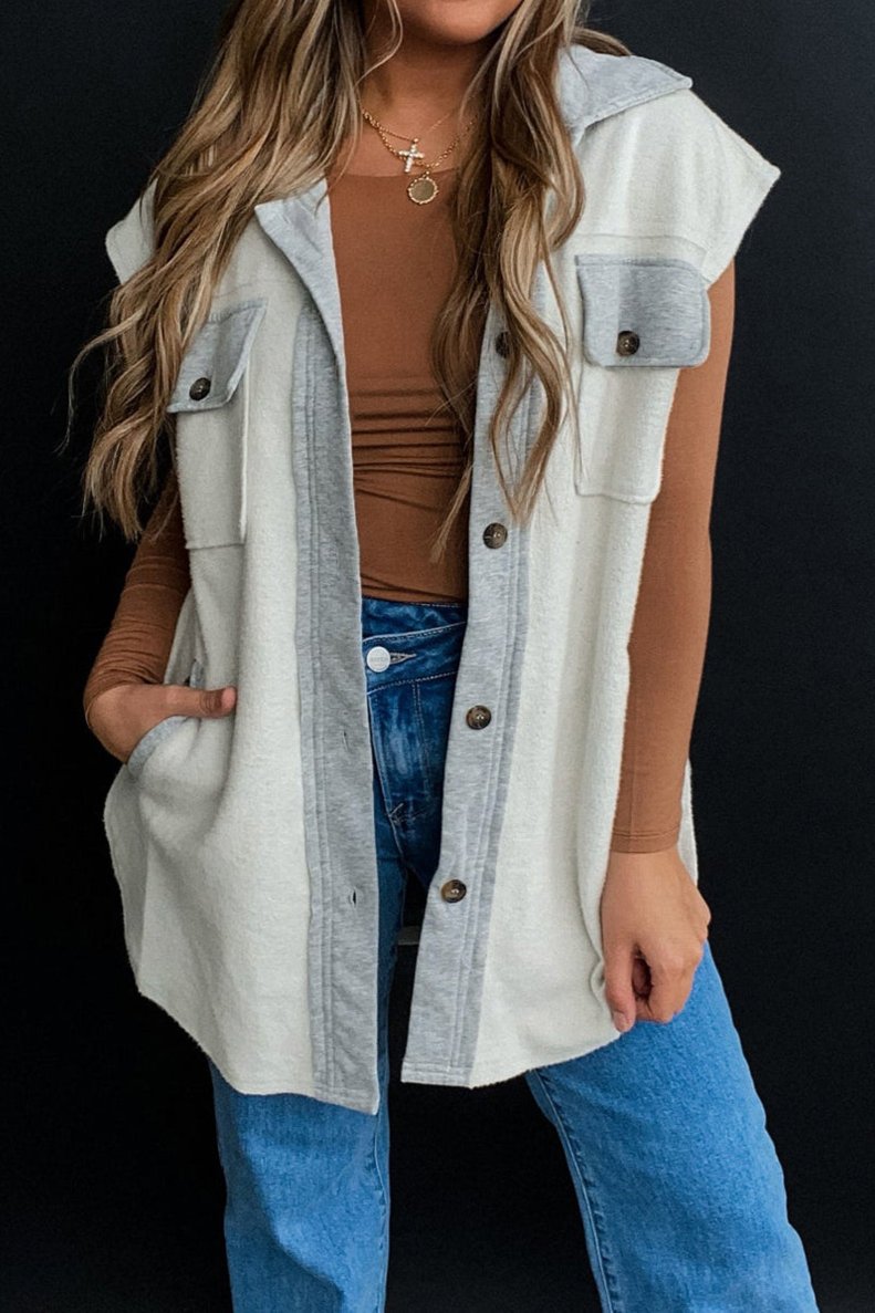 Colorblock Flap Pocket Jacket Vest