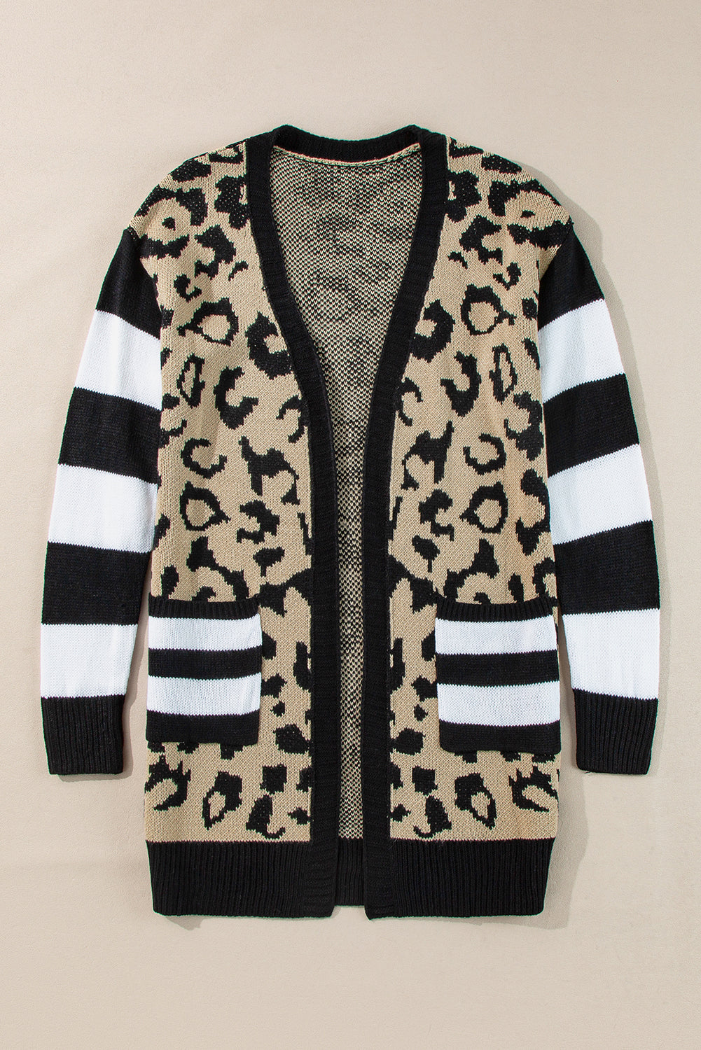 Leopard Stripe Open Front Cardigan