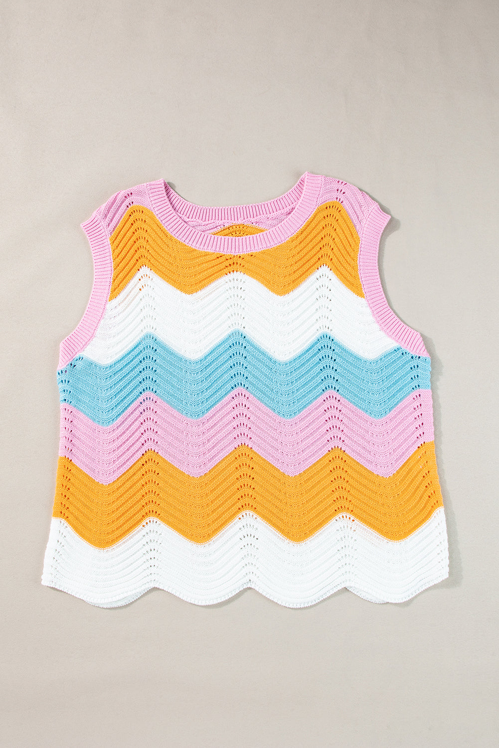 Stripe Colorblock Scalloped Hem Top