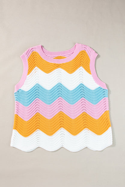 Stripe Colorblock Scalloped Hem Top