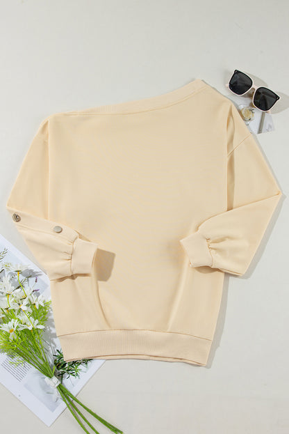 Buttoned Sleeve Drop Shoulder Sweatshirt