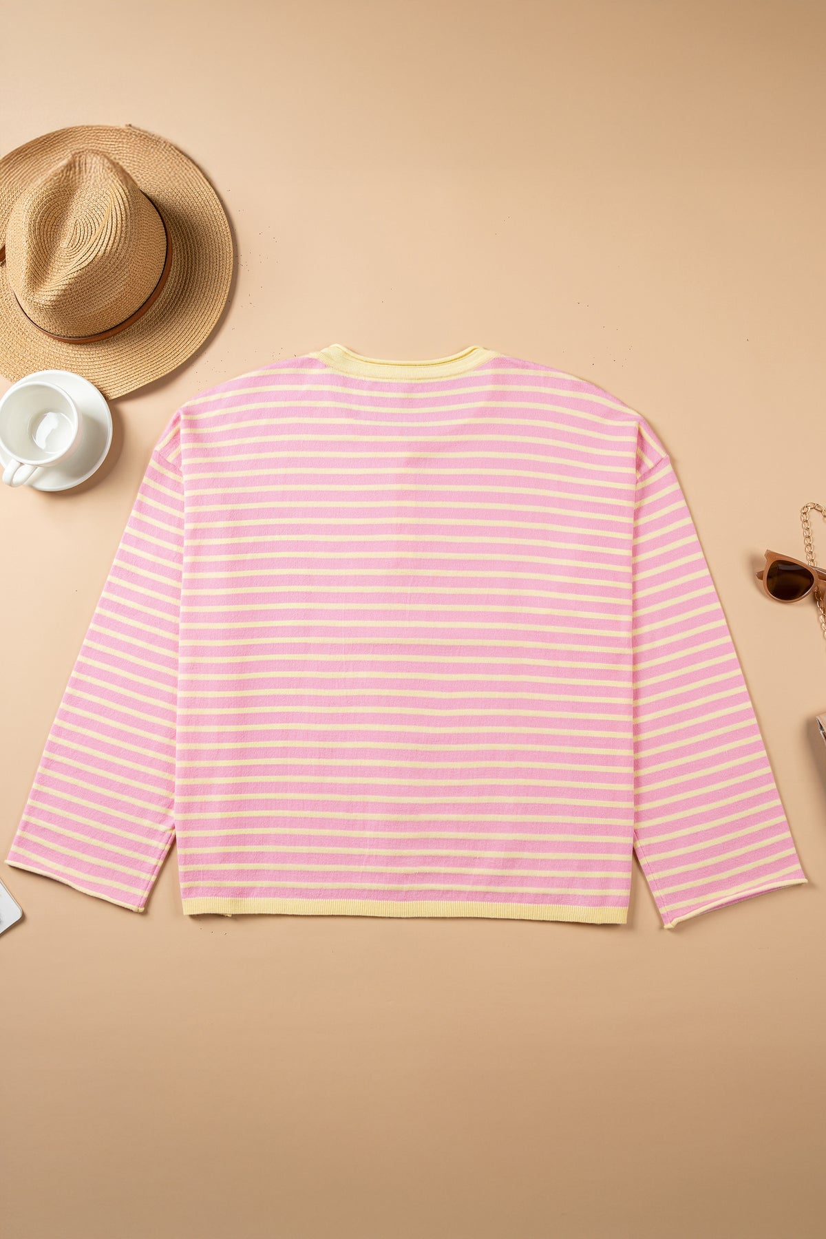 Plus Size Stripe Contrast Trim Henley Sweater