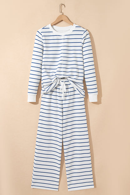 Stripe Long Sleeve Top and Drawstring Pants Set