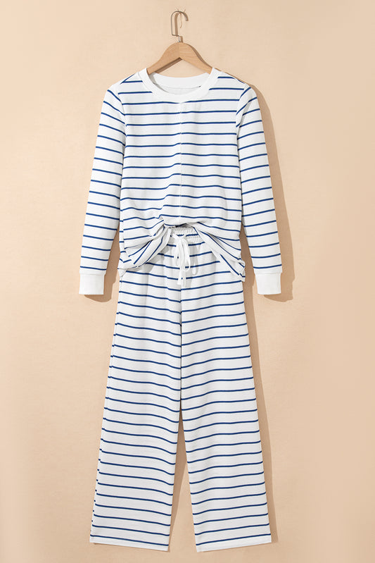 Stripe Long Sleeve Top and Drawstring Pants Set