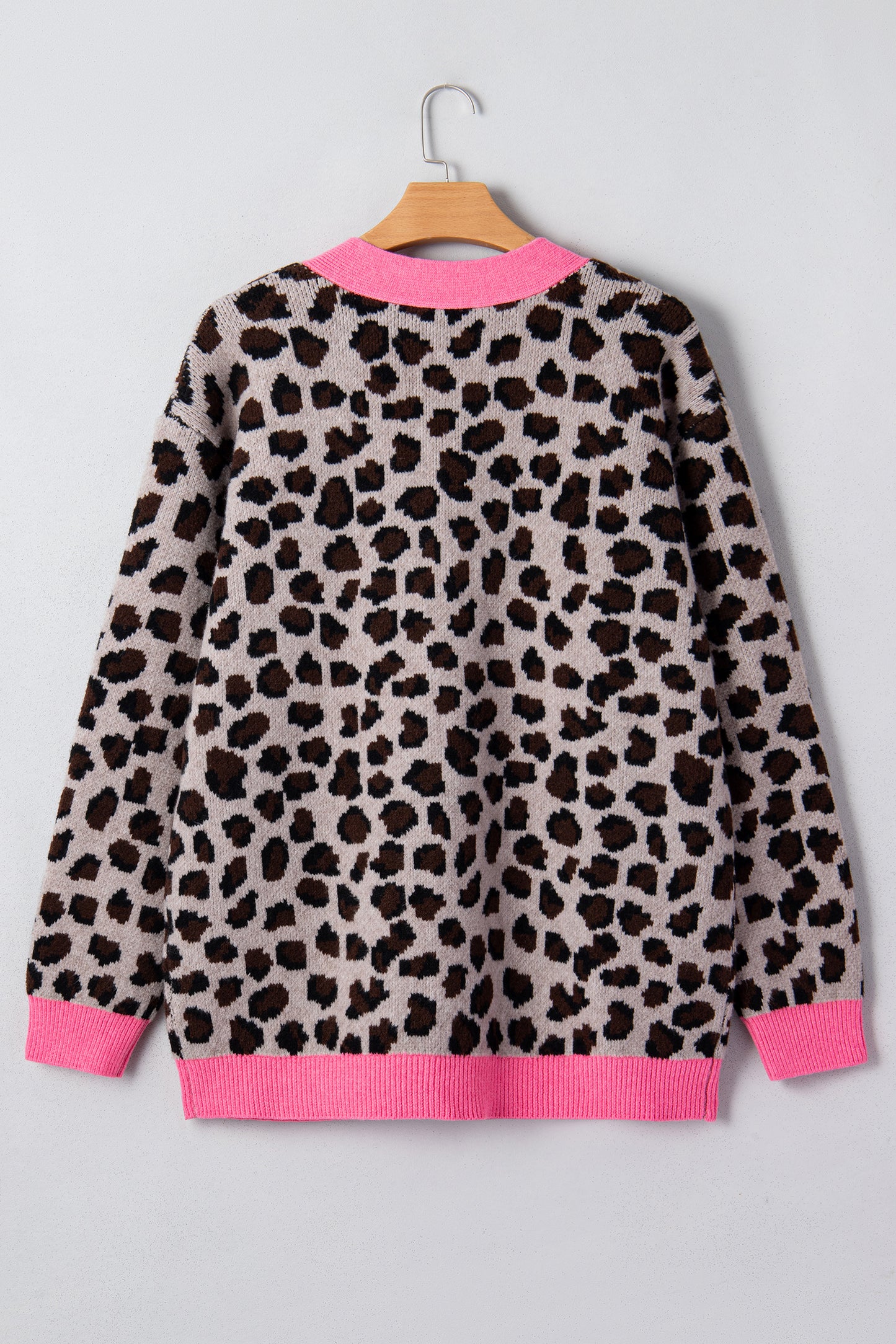 Leopard Colorblock Button Down Oversize Cardigan