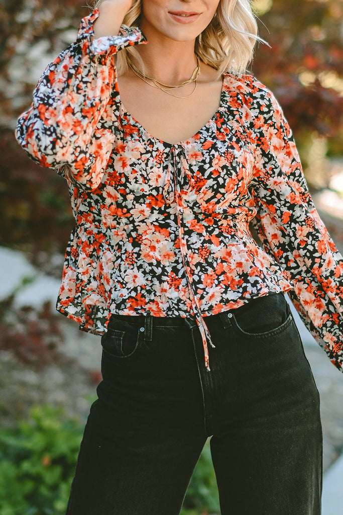 Floral Sweetheart Puff Sleeve Blouse