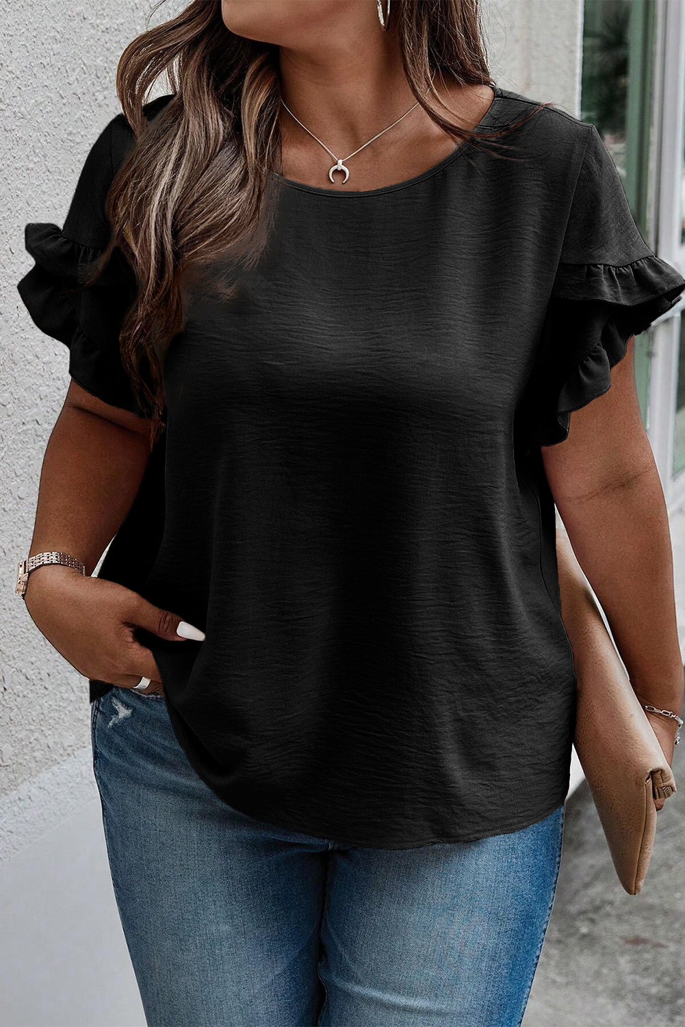 Ruffle Short Sleeve Top Plus Size