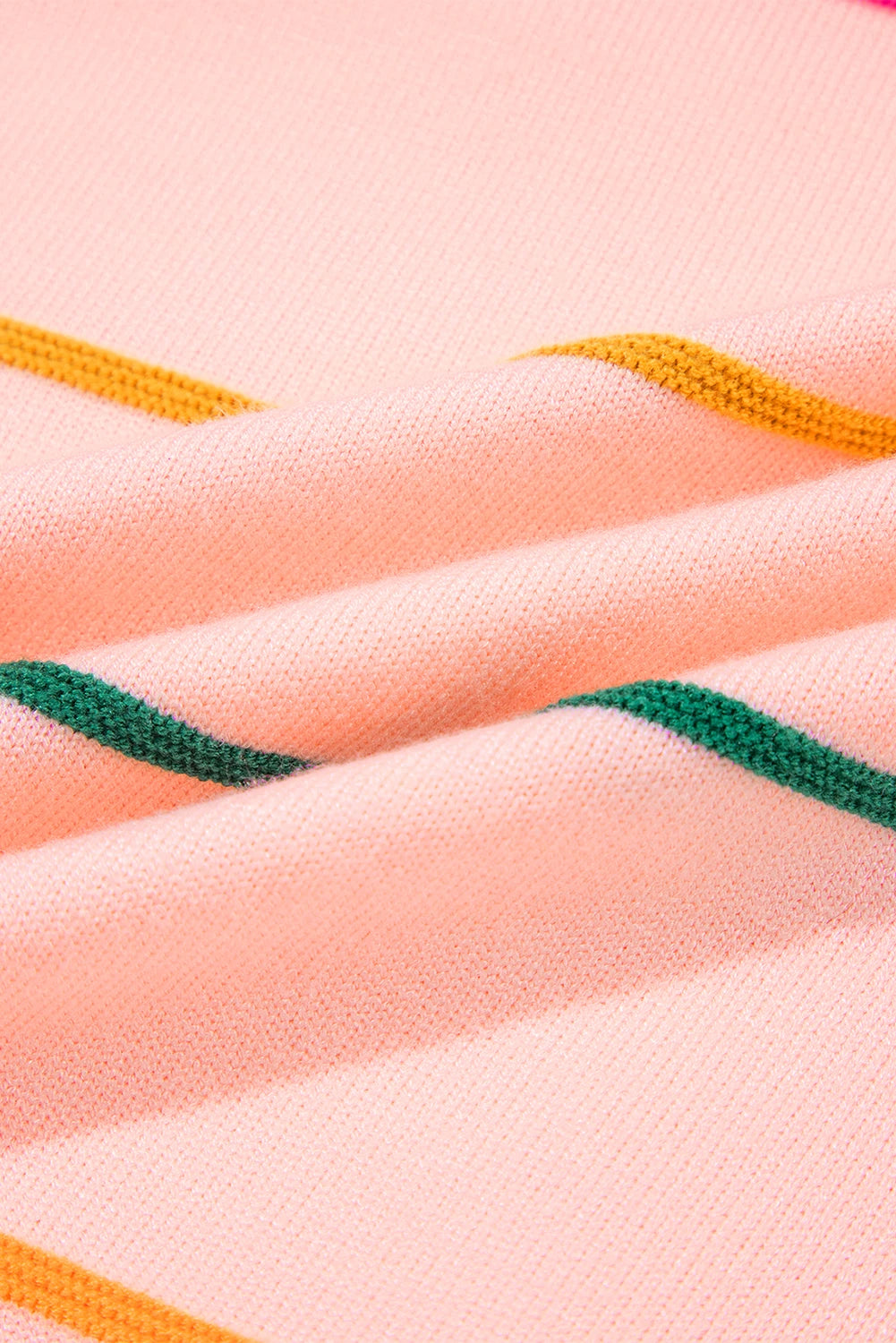 Colorblock Stripe 3/4 Sleeve Drop Shoulder Sweater