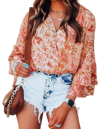 Floral Ruffle Bell Sleeve Bodysuit