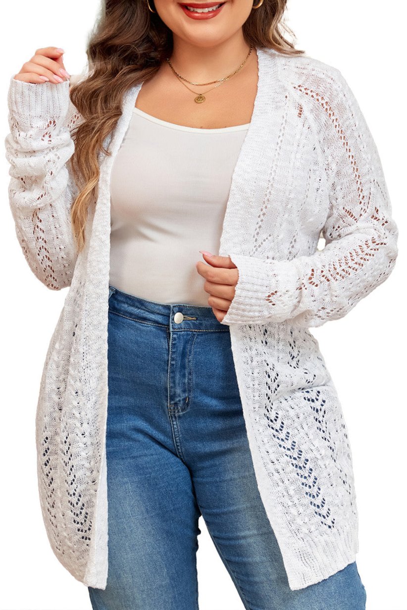 Plus Size Eyelet Knit Cardigan