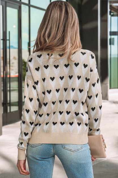 Valentine Geometric Heart Ribbed Trim Sweater